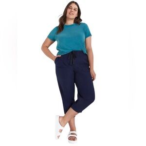 Lane Bryant Pull On Elastic Cuff Crop Pants Plus Size 22/24 Navy Blue Casual